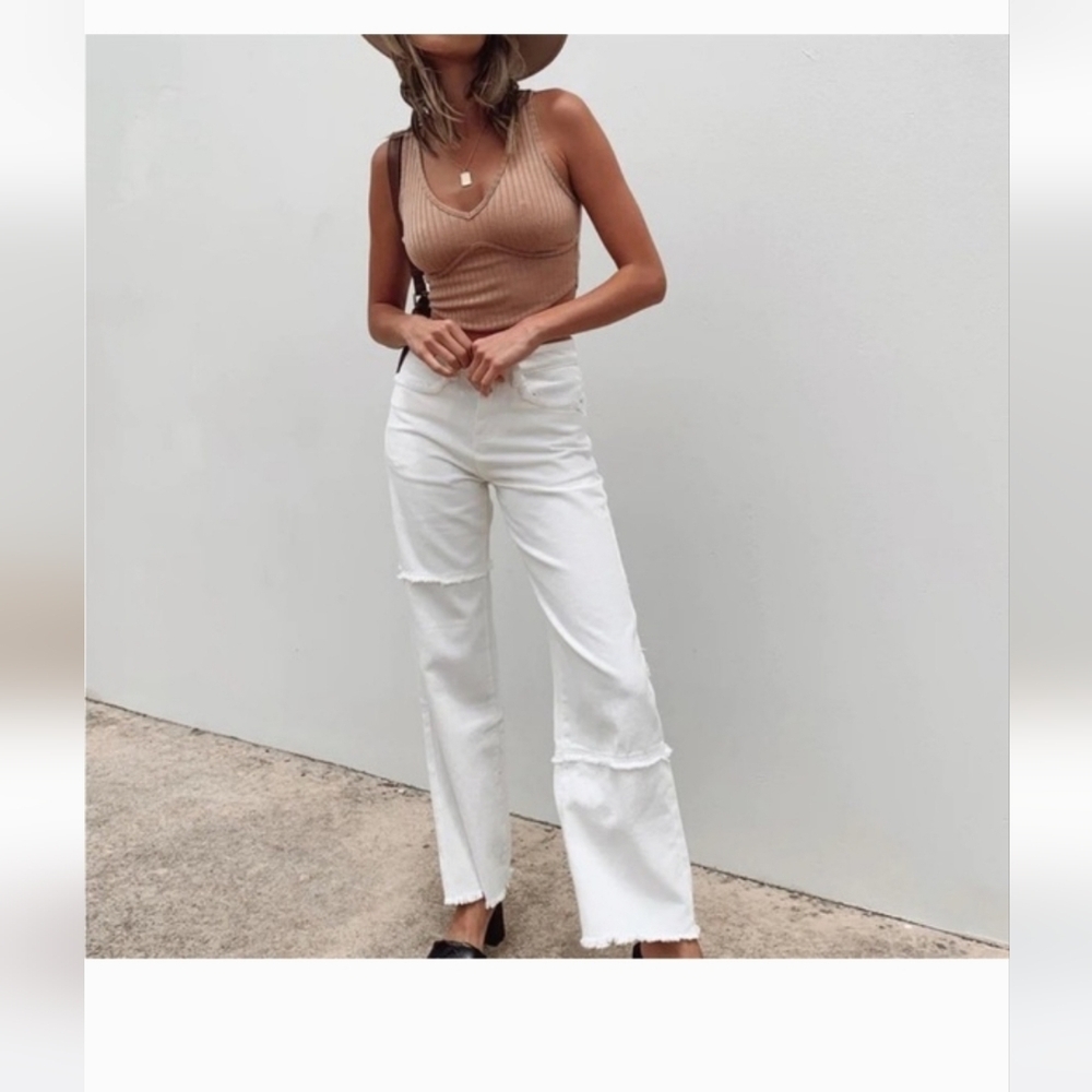 Princess Polly White Outcast Straight Leg Panel  Denim Jeans Size 6
